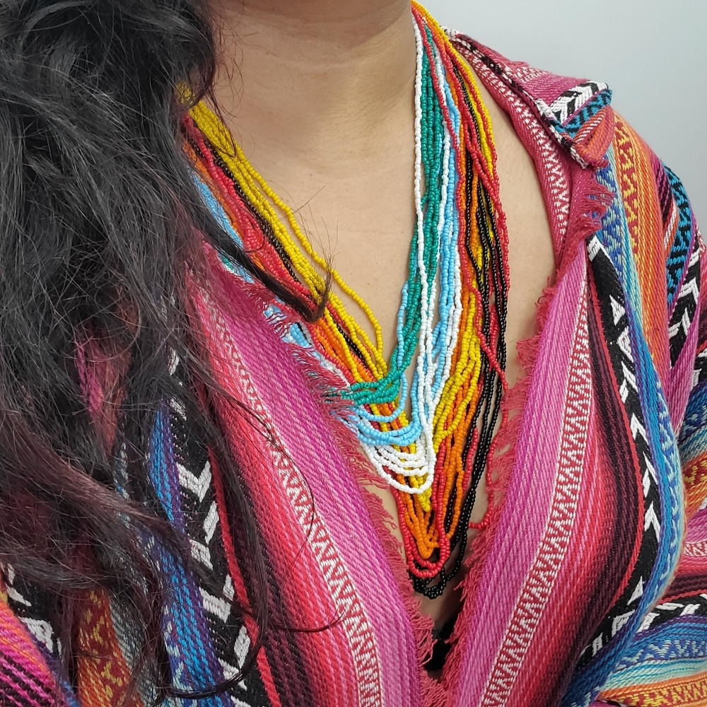 Multicolor Rainbow Beaded Tiered Necklace Festival Boho Beach NEW